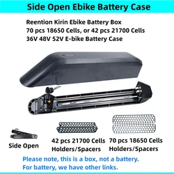 70 pcs 18650 cells Ebike Battery Box 36v 48v 52v Reention Kirin Side Open Release Electric Bike Battery Case with Cells Holder