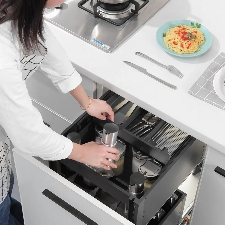 Basket drawer type double-layer aluminum alloy kitchen storage seasoning basket damping rail
