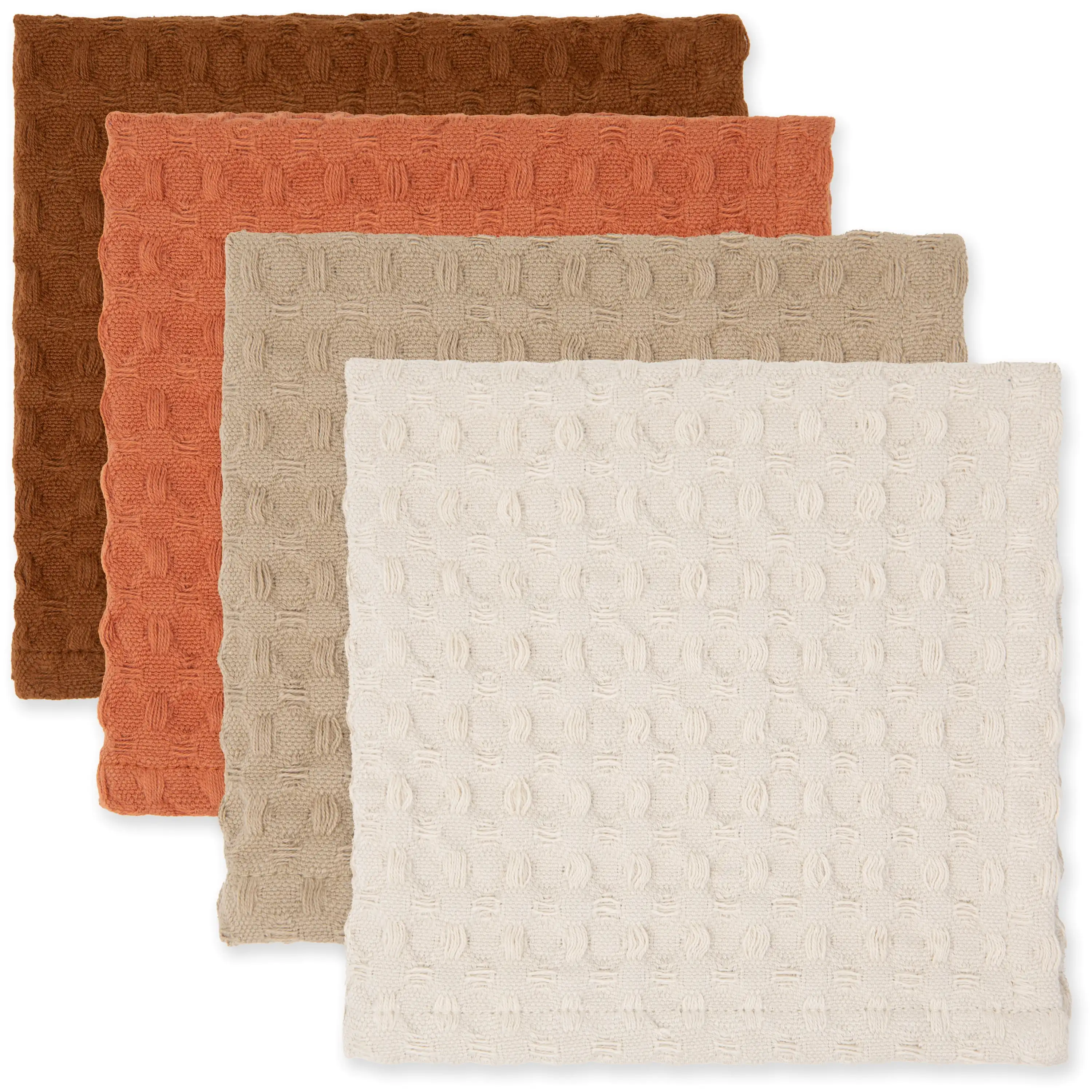 100% Cotton Waffle Dishcloths, 4 Pieces, 12 in x 12 in, Tan