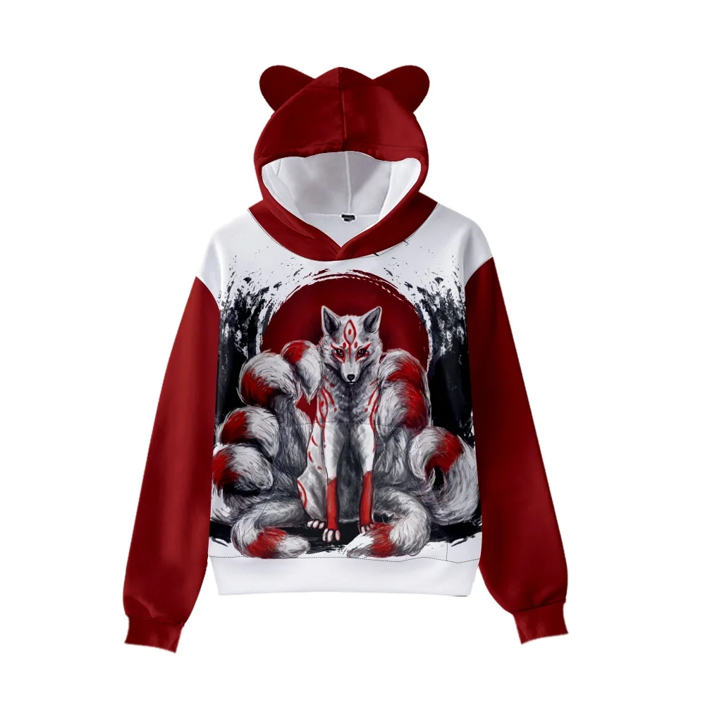 Nine Tailed Fox Print Hoodies Men Women Fashion Harajuku Hoodie Sweatshirt Cosplay Costume Oversized Jacket Coat Clothes