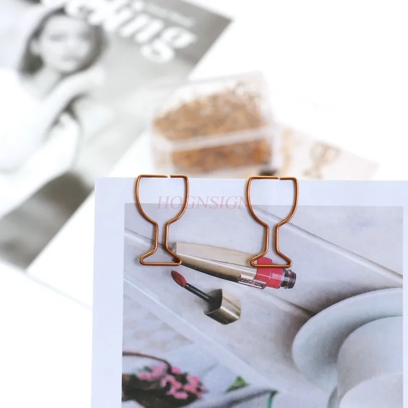 30pcs creative design paper clips for wine glasses, rose gold box, large and cute metal paper clips wrapped in plastic