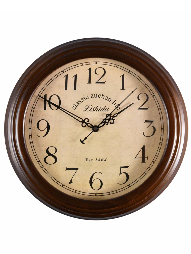 

The product can be customized.European solid wood modern simple retro silent clock wall clock living room clock Chinese