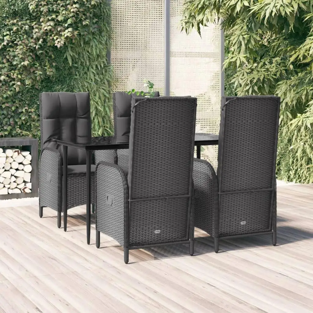 

5-Piece Black Poly Rattan Patio Dining Set with Cushions - Stylish Outdoor Furniture