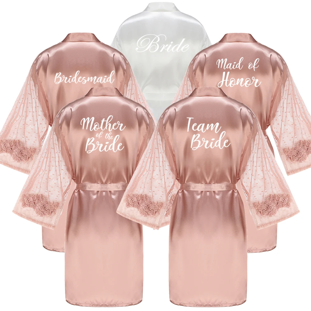 New Rose Gold Satin Bathrobe Women Getting Married Bride Hen Party Sisters Sqaud Mother Wedding Bridesmaid Robes