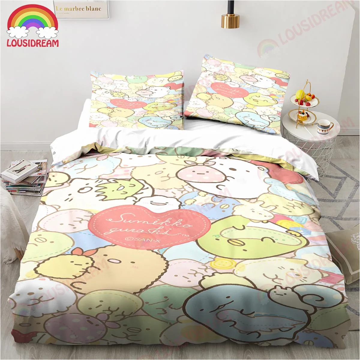 Cartoon Cute Sumikko Gurashi Set Sheet King Twin Double Child Bedding Set Mircofiber or Polyester Duvet Cover Set