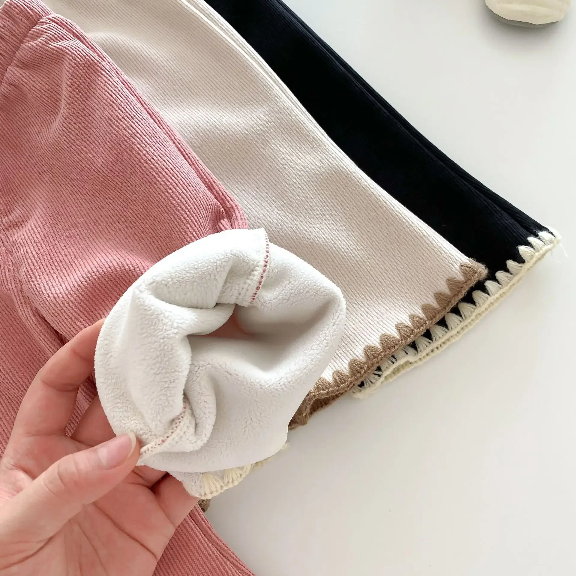 2024 Winter New in Kids Baby Girls Thicken Velvet Warm Flare Pants , Infant Toddler Cute Clothing 3M-3Y