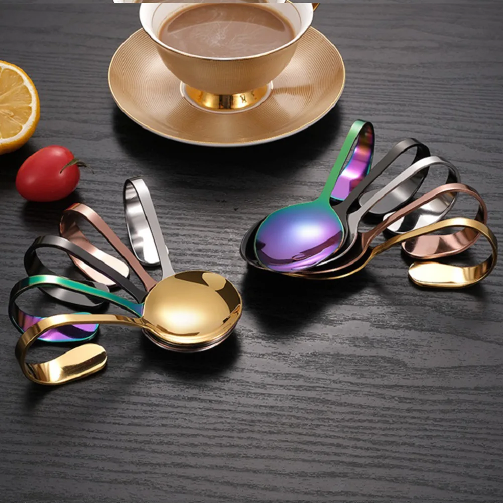 

4 Pcs Bent H Spoon Stainless Steel Travel Cutlery Creative Design Fine Polishing Easy Cleaning Western Style Serving Home