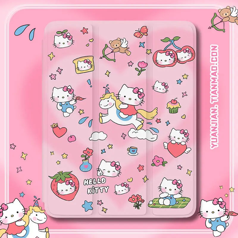 

Sanrio Hello Kitty's, милый защитный чехол для Ipad 10, откидной чехол с мультяшным сердечком для девочек, новый чехол для рабочего стола с защитой от падения, студенческий чехол для планшета Apple
