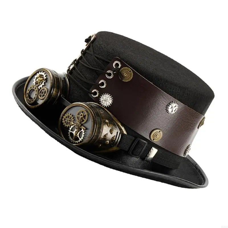 قبعة طويلة من HXBA Steampunk مع نظارات واقية قابلة للتعديل بحزام من البولي يوريثان وقبعة دعائم لعب الأدوار #4