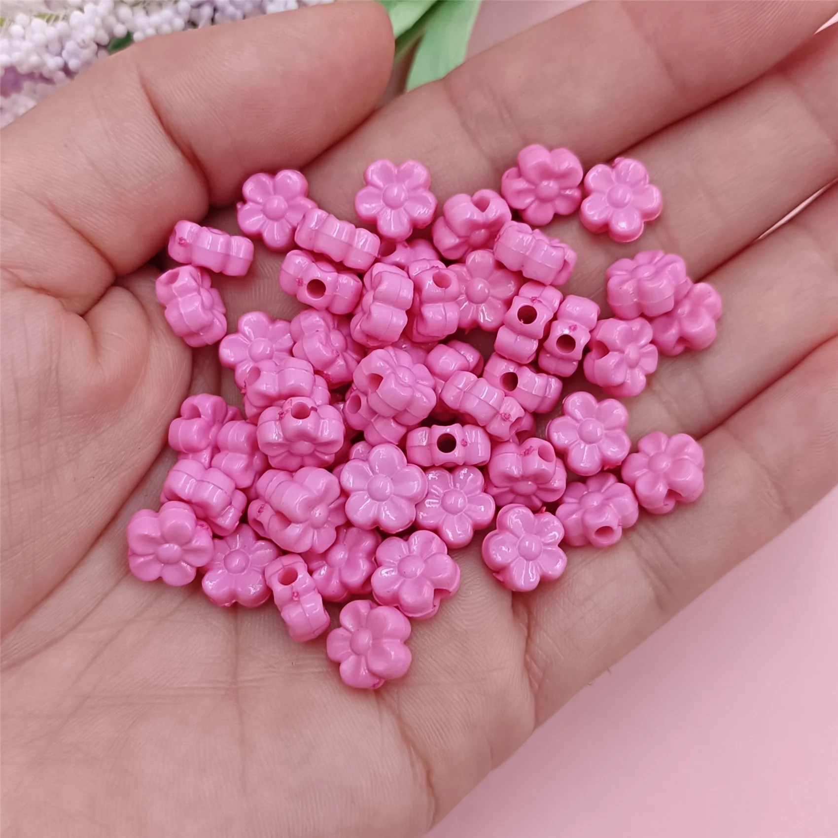 50Pcs 9mm Acrylic Solid Color Flower Shape Loose Beads DIY Crafts Necklace Bracelet Pendant For Jewelry Accessories