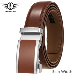 3cm Width Genuine Leather Belt Men Black Dark Brown Strap Male Automatic Buckle Mens Dress Suit Belts Top Quality Designer B904