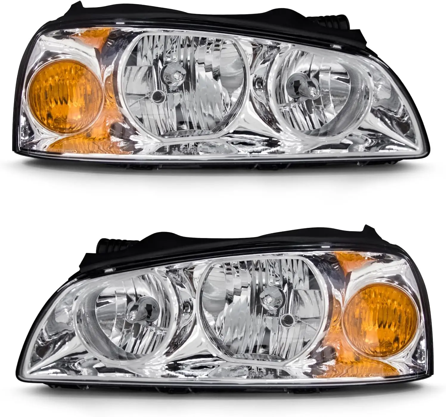 Headlight Assembly Compatible with 2004 2005 2006 Elantra - Left Right Pair - Clear Lens Chrome Housing Amber Reflector Replacem
