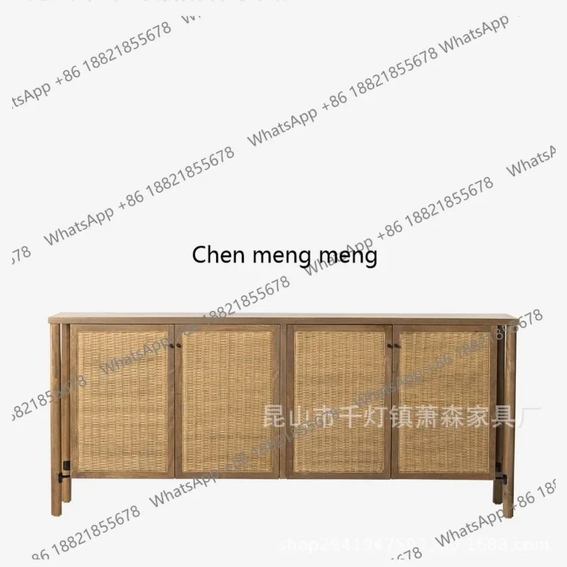 

Japanese-style solid wood dining side cabinet Nordic homestay style TV cabinet retro rattan oak four-door chest cabinet