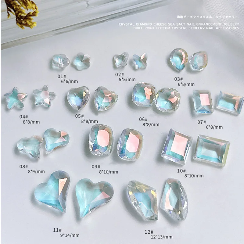 10pcs Special-shaped Crystal AB Nail Aurora Diamond Rhinestones Nail Decor Drop Rhombus Arrow Design Flatback Stones 3D Gems