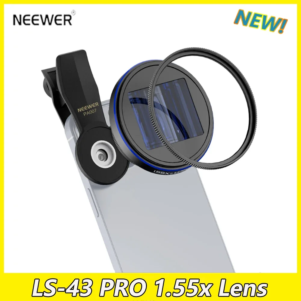 NEEWER LS-43 PRO 1.55x Blue Flare Anamorphic Lens 2.4:1 Ultra Wide Aspect Ratio  Blue Glare Accessories For iPhone 15 Pro Max