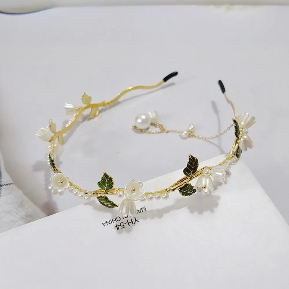 Korean Tassel Pearl Flower Headband Wave Hair Band Hair Accessories Pearl Hair Hoop Elegant Alloy Hairband Women's