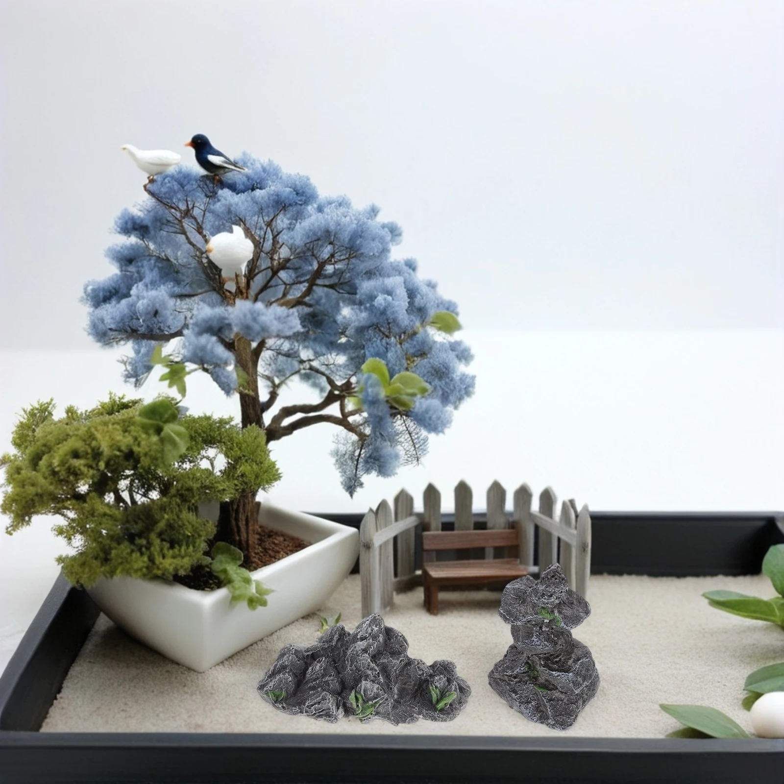 

2 pcs Resin Miniature Fake Bonsai Pot Ornaments Micro Landscape Decorations For Garden Home Office Aquarium Mountain Statues