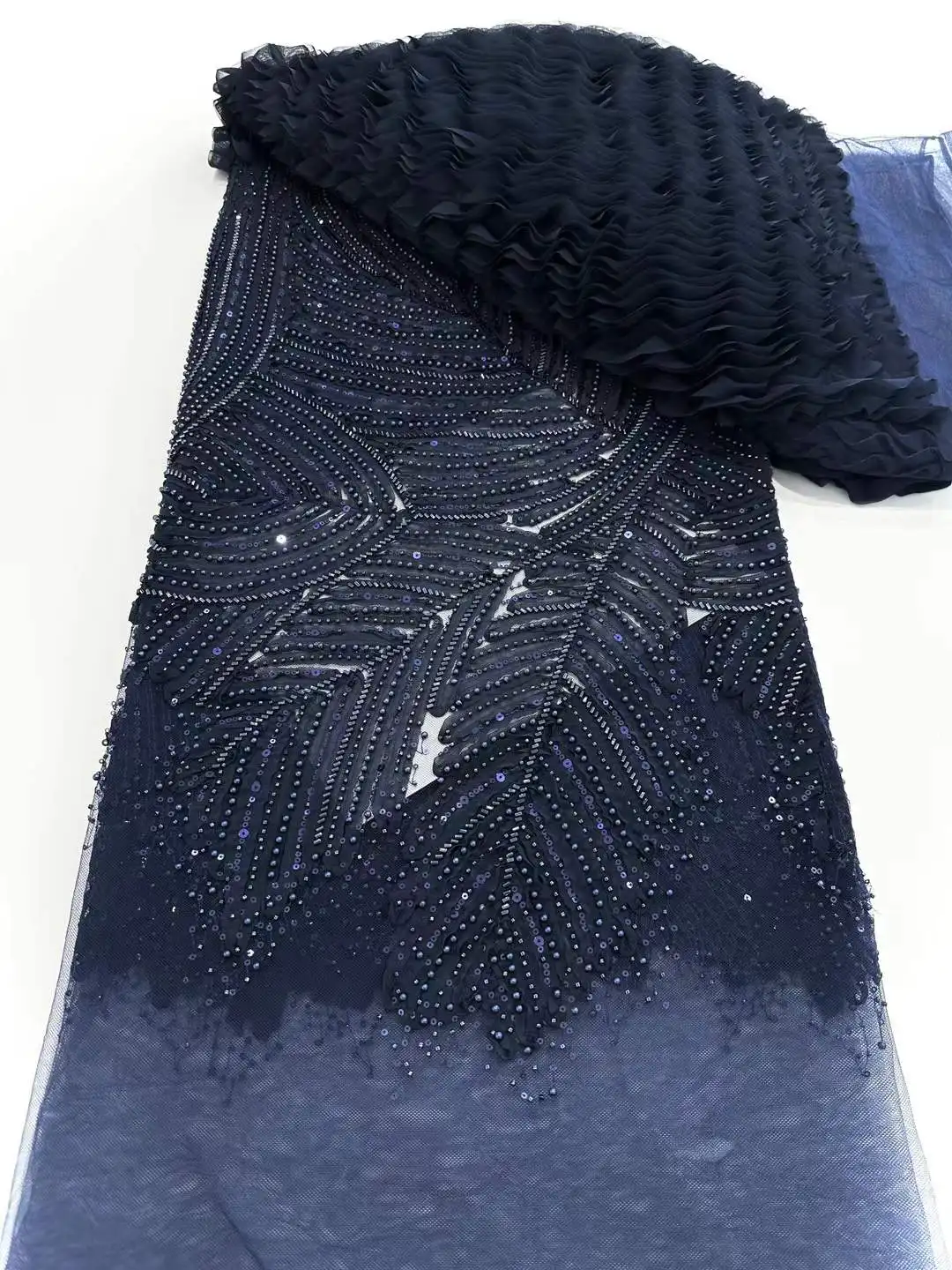 Pink 5 Yards African Sequins Beaded Lace Fabric High Quality Sequence Embroidery French Nigerian Lace Fabric For Wedding Dress