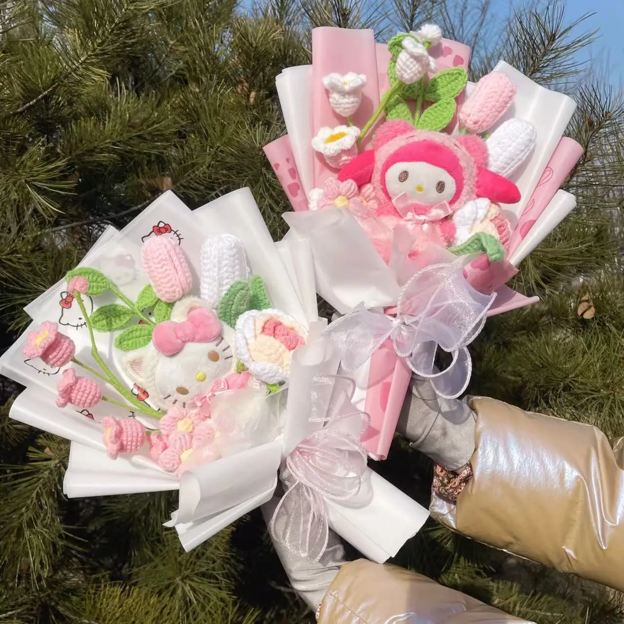 My Melody Kuromi Cinnamoroll Kt Kat Pluche Poppen Met Kunstbloemen Sanrio Boeket Valentijn Kerst Afstuderen Geschenken