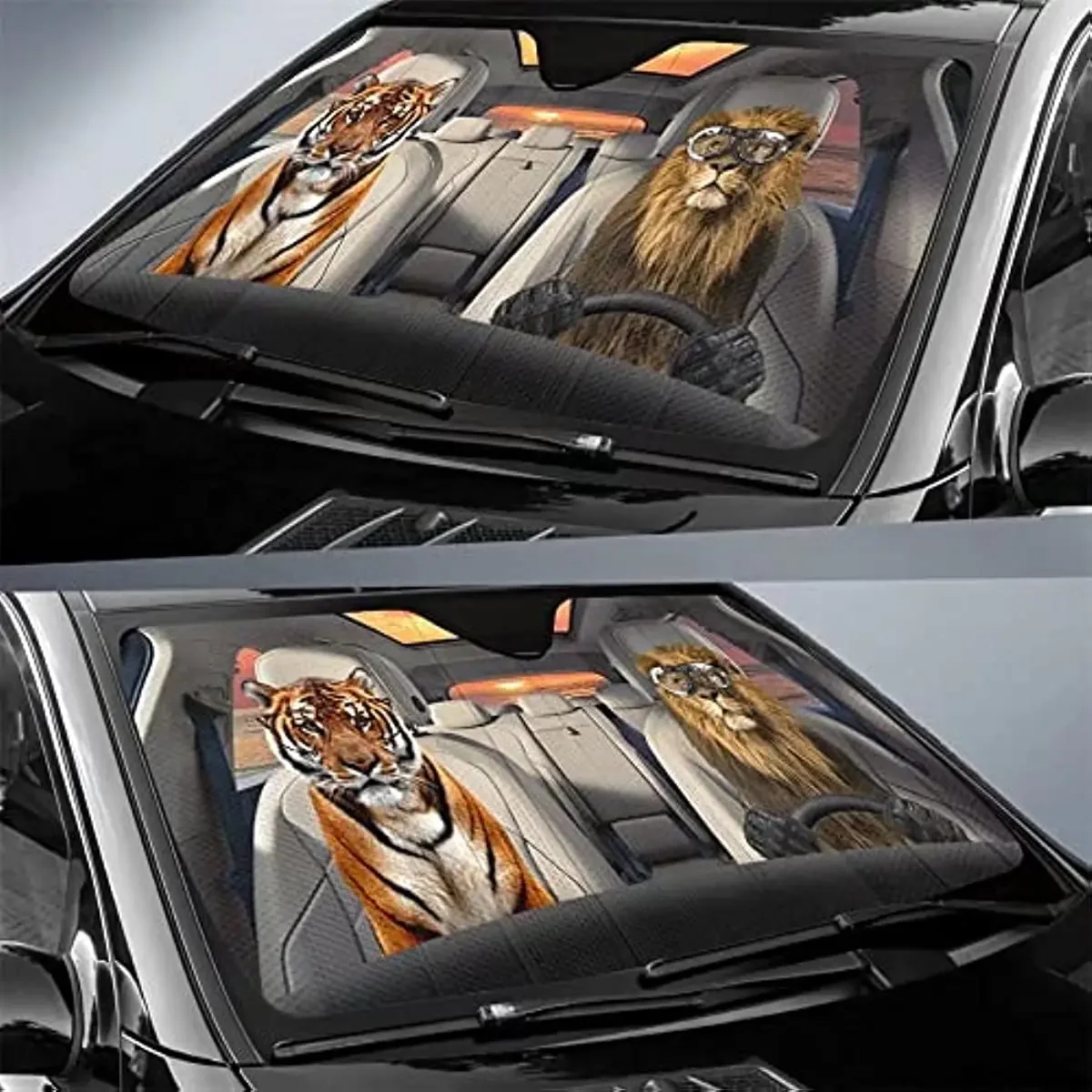 Lion Tiger Car Sunshade,Animal Lover Personalized Auto Front Window Windshield,Auto Sun Shade,Heat and Sun Rays Reflective Block