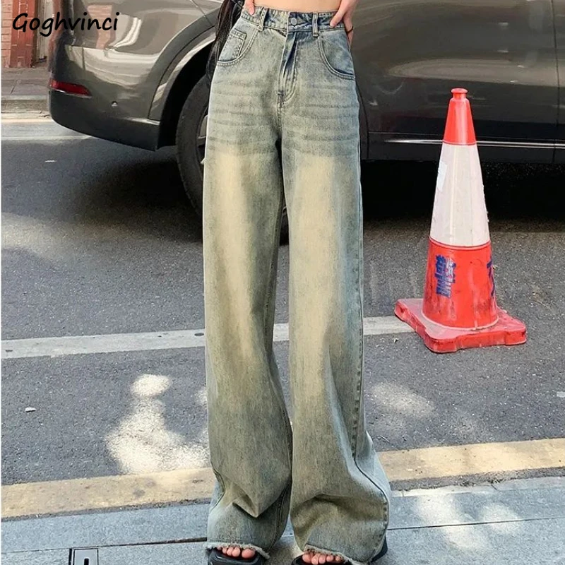 

Women Jeans Vintage Bleached American Style Loose Boyfriend Trousers New Autumn Do Old Street All-match Female Wide Leg Mopping