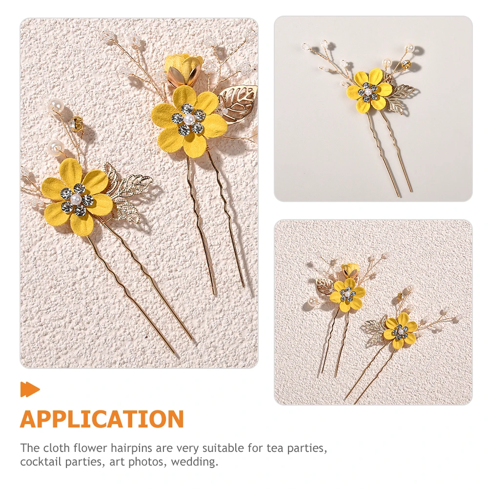 

2Pcs Wedding Hairpin Bridesmaid Accessories Lightweight Alloy Cloth Flower Bridal Headpiece Elegant Charm Fashion