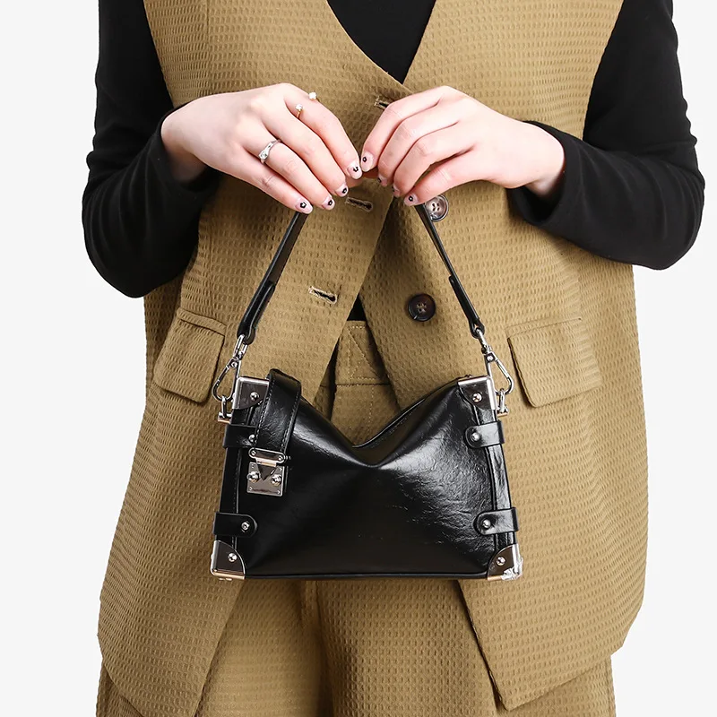 Women Small Square Bag Fashion Versatile Wide Shoulder Strap handbags Y2K Punk Portable Female One Shoulder Crossbody Bag