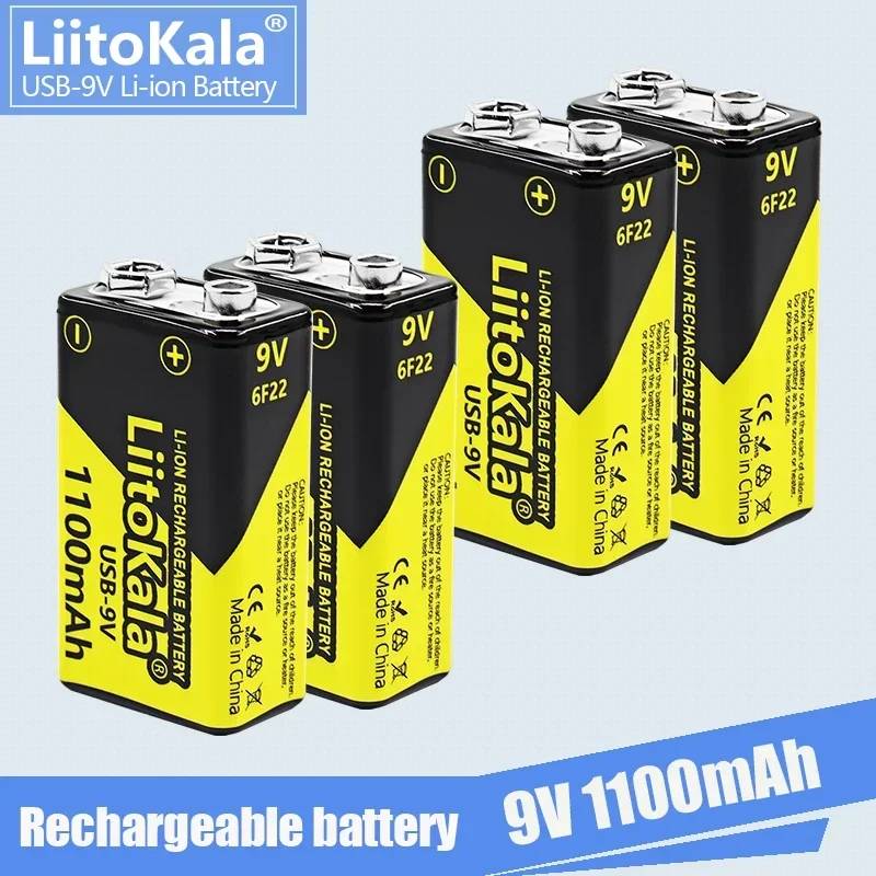 1-24PCS LiitoKala USB-9V 1100mAh li-ion Rechargeable Battery Type-C USB 6F22 9V Battery for RC Helicopter Model Microphone Toy