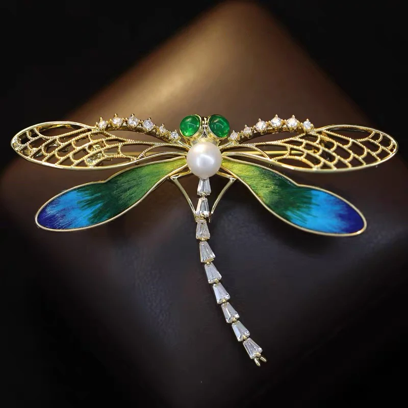 OKILY National Style Heritage Craftsmanship Handmade Edelweiss Dragonfly Brooch Exquisite Pearl Insect Pins Women's Accessories