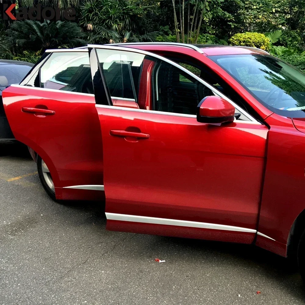 الكروم الجانب الباب خط مقبلات الجسم صب غطاء الكسوة الحافة السيارات ملصق اكسسوارات ل جاكوار F-PACE 2016 2017 2018-2025 #2