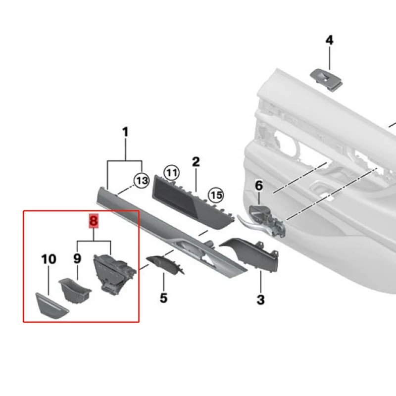 

Left Rear Door Ashtray Case+Inner+Trim Panel Assy Parts For BMW 7'G11 G12 2016-2022 745EX 730 740 750 51427398885 51427405975