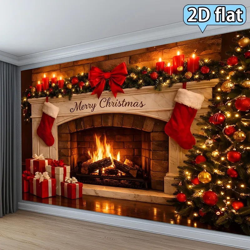 VIKAMA Holiday Greetings Tapestry, Red Christmas Balls Candy Canes, Xmas Wall Hanging Decor for Home Party Bedroom Dorm