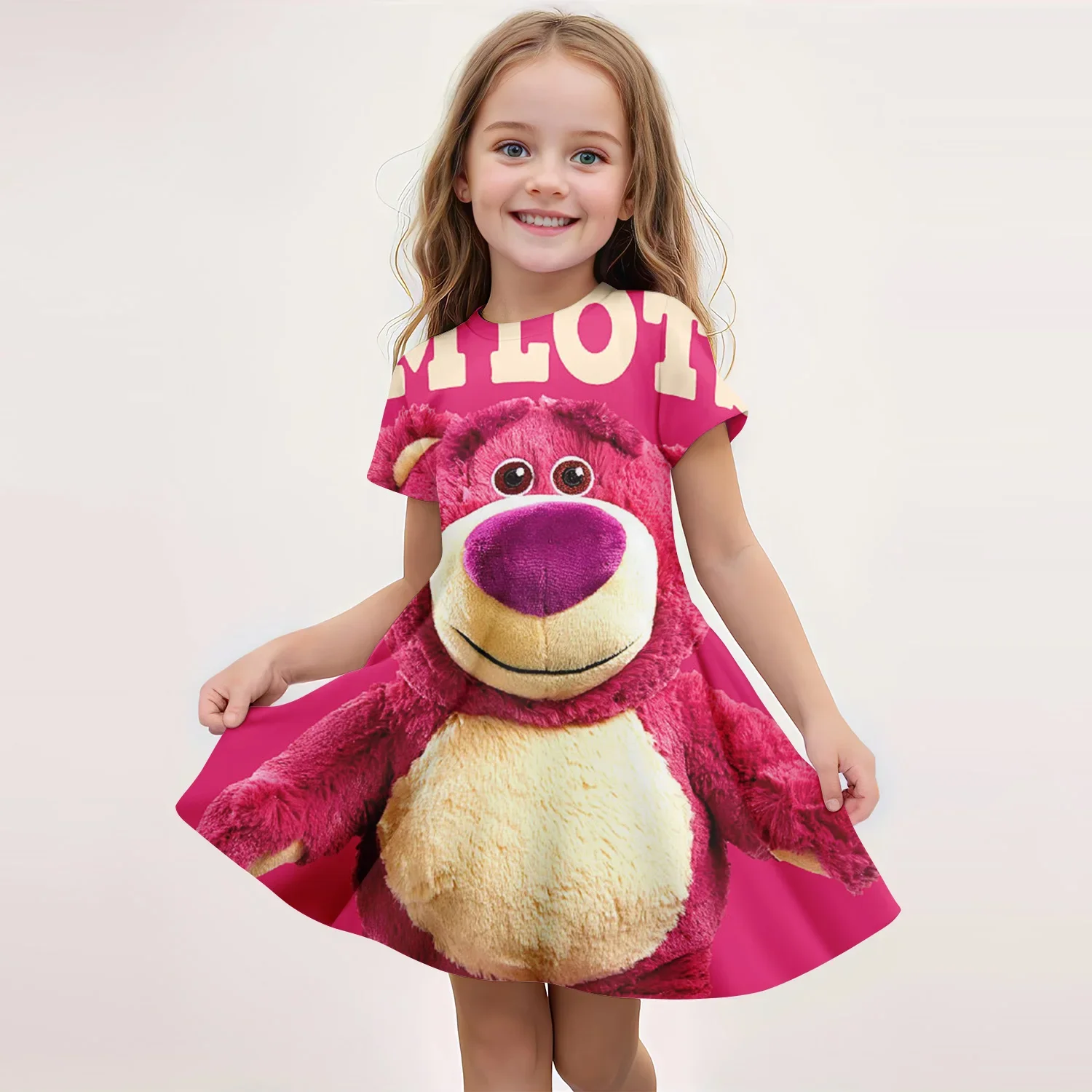 

2023 летняя одежда для девочек-подростков, платье с короткими рукавами и 3D принтом клубничного медведя, свободное и удобное праздничное платье, платье принцессы