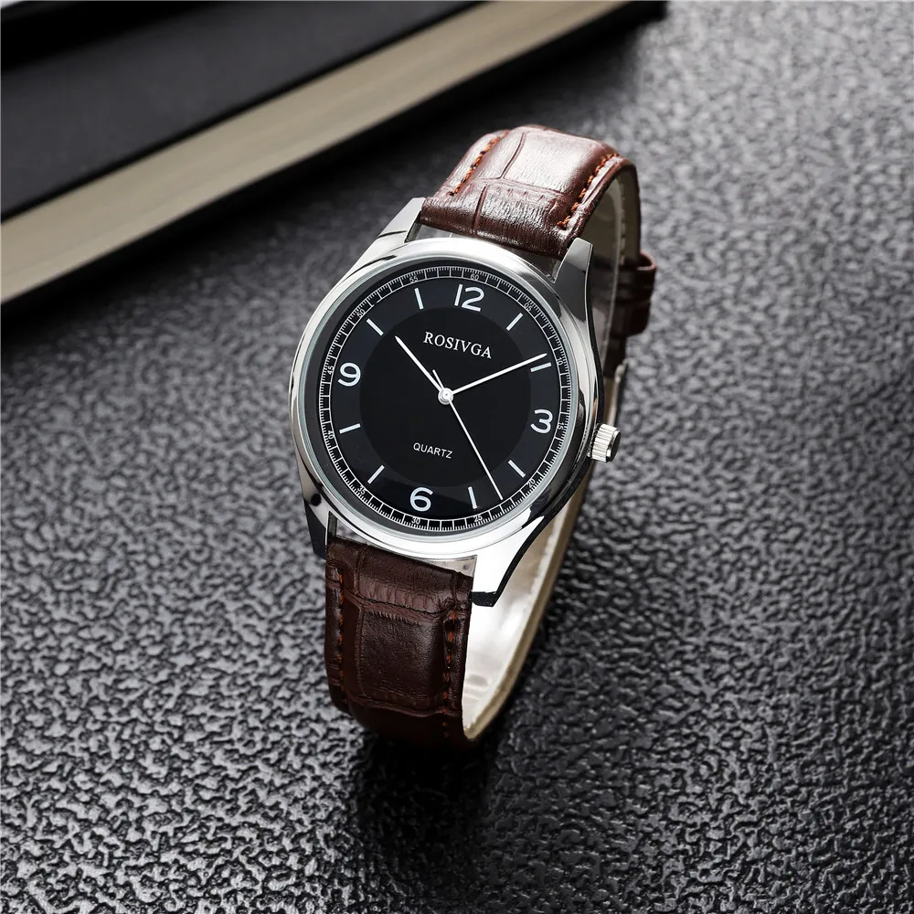 fashion big dial leather quartz men business watch