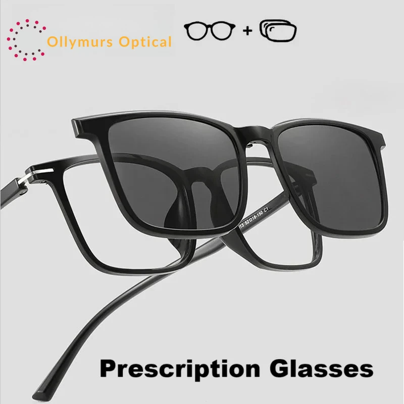 

OLLYMURS Prescription Glasses Men Women Myopia Hyperopia Progressive Eyegasses Optical Eyewear with Magnetic Polarized Clip