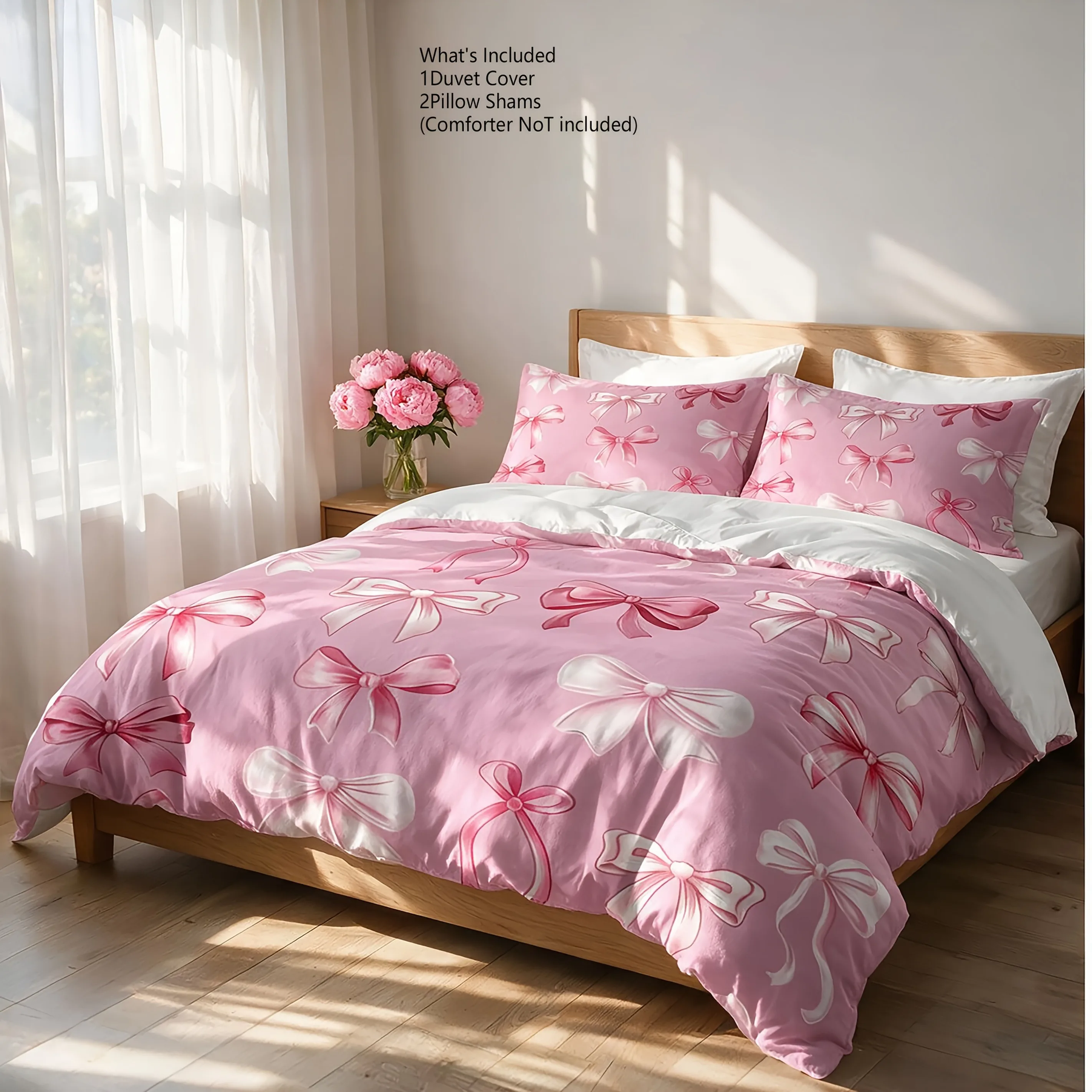 Bow Digital Print Duvet Cover Set AB Version Double-Sided Quilt Cover with Pillowcases