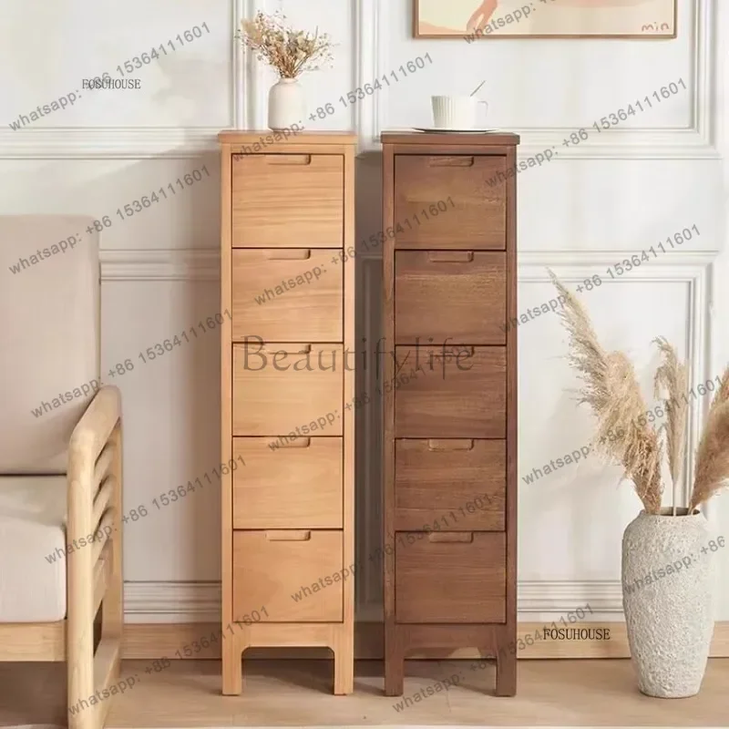 LSNarrow Solid Wood Living Room Cabinet Modern Bedroom Storage Furniture with Drawer Narrow Depth Sideboard Contemporary Home