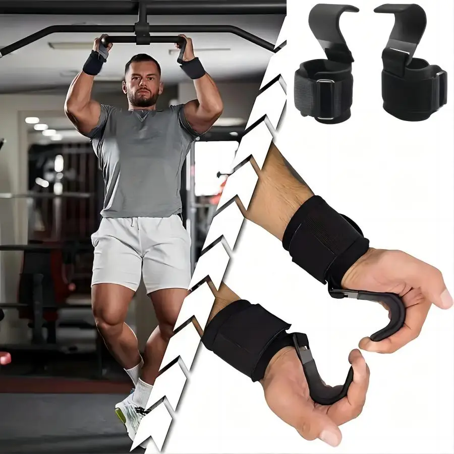 Gants Deadlift et coussinets de poignée dermatin, entraînement de puissance de gymnastique, crochets de poignet d\'haltérophilie, sangles pour un