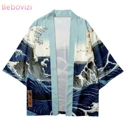 Kimono tradicional con estampado de olas para hombre y mujer, ropa de calle japonesa, cárdigan de playa, camisas Haori informales de Cosplay, Yukata, moda