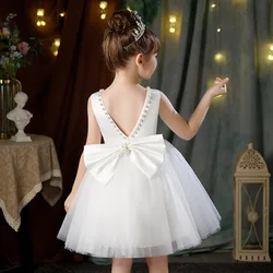 New Girls Princess Dress Summer Tulle Big Bow Girls Wedding Dress Piano Performance Costume Host Costume 2-10 Years Kids Clothes