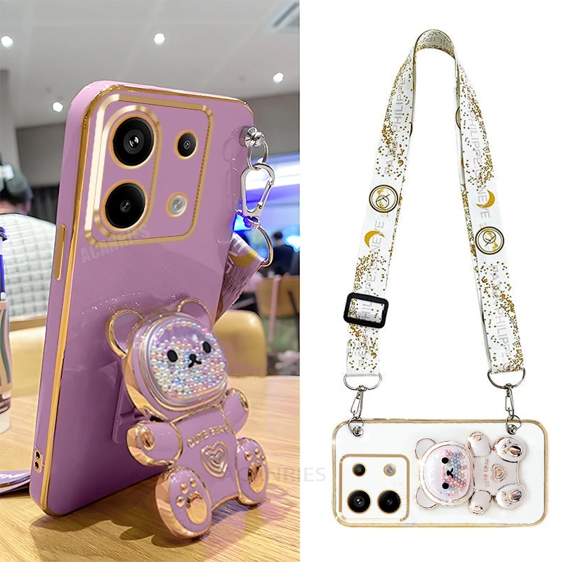 Note13 Crossbody Lanyard Bear Silicone Case On For Xiaomi Redmi Note 13 Pro Plus 13pro 4g 5g 12 12s 11s Holder Cover 13c Redmi13