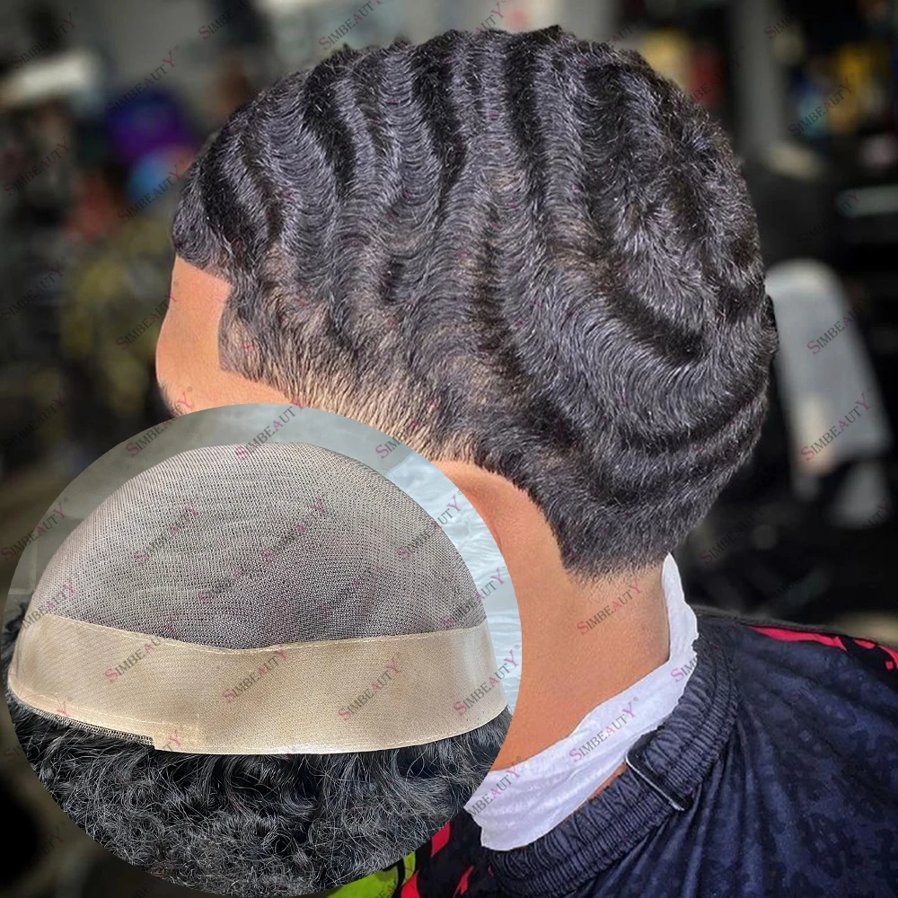 

Super Durable Mono Men's Toupee 100% Human Hair Afro Black Men 10mm/12mm/15mm Breathable Natural Hairline 360Waves Prosthesis