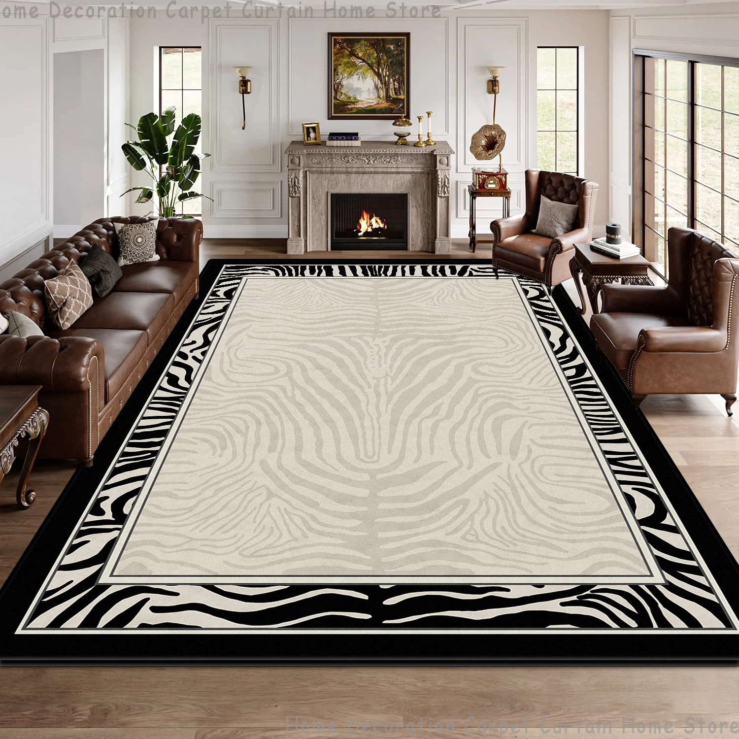 Retro Animal Zebra Leopard Print Carpet for Living Room Bedroom Soft Decor Large Area Rugs Non‑slip Washable Luxury Floor Mat