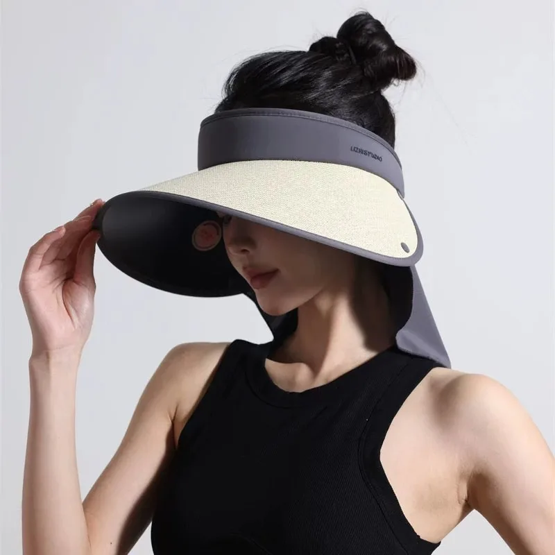 Foldable Woven Sun Hat with Shawl, Women Adjustable Extra Wide Brim UV Protection Straw Hat