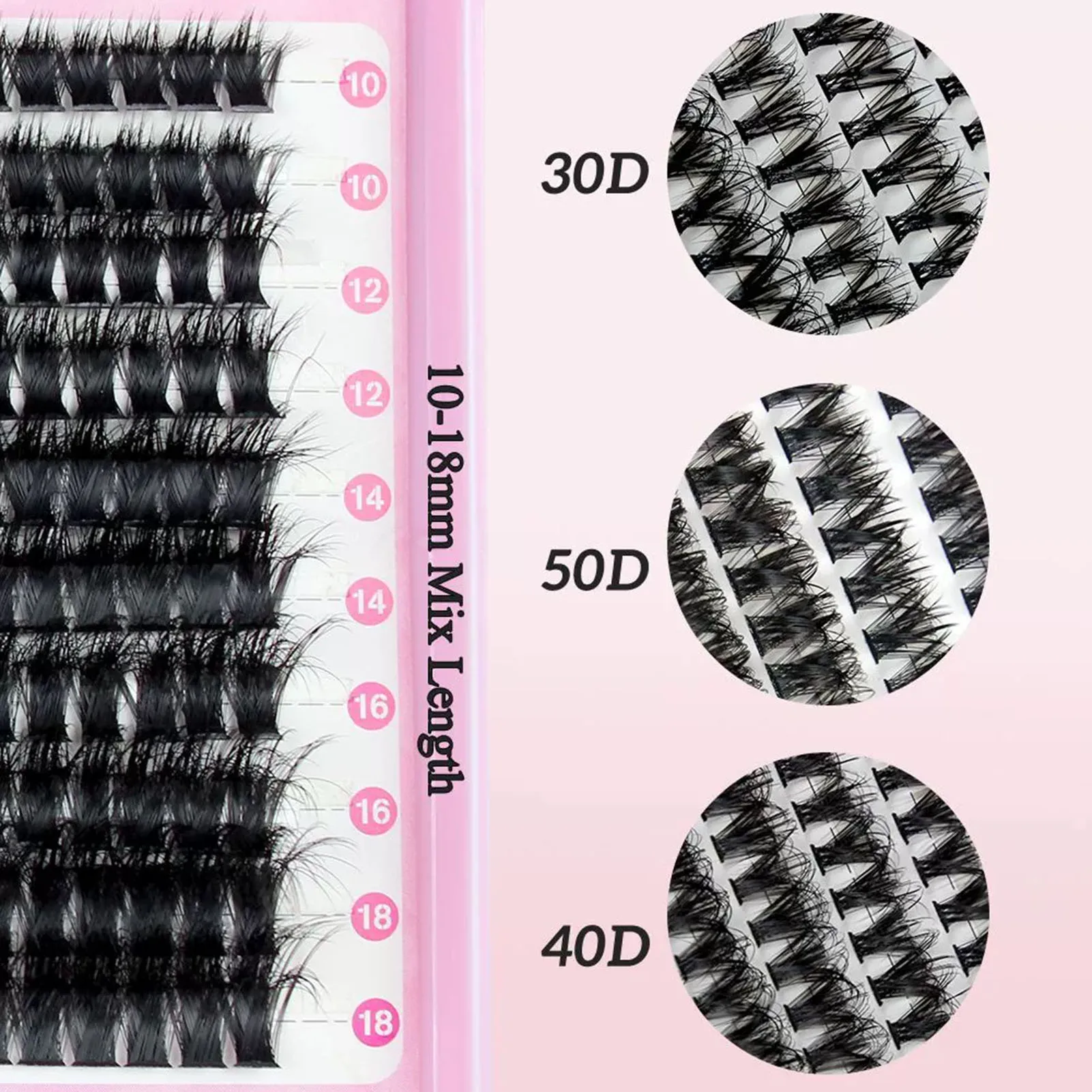 Kit de pestañas postizas individuales esponjosas, 30D/40D/50D, pestañas tenues europeas mixtas, libro de pestañas, herramienta de maquillaje de extensión de racimo