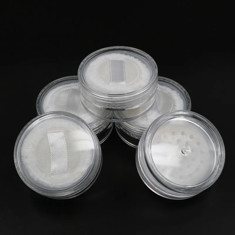 6pcs 20g Loose Powder Puff Jar Refillable Pot With Sifter Grid Lid Cosmetic Container PS Clear Plastic Empty Cream Jar Packaging