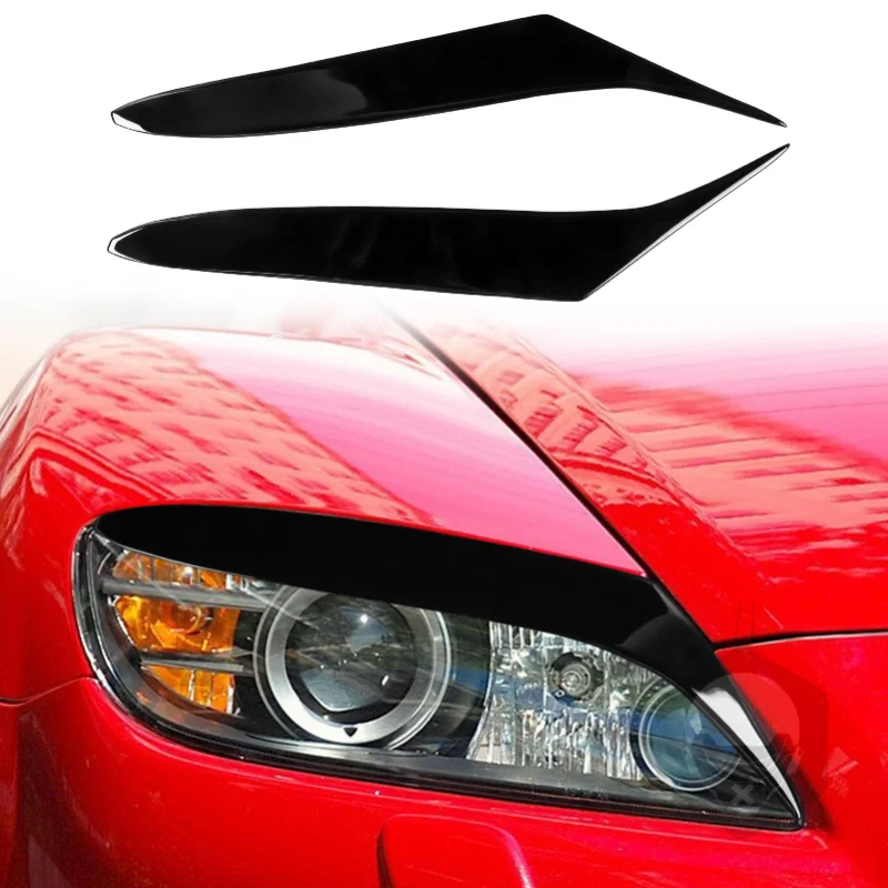 Car Front Headlight Eyebrow Gloss Black Decoration for Mazda RX8 2004 2005 2006 2007 2008 Soft Plastic Cover Sticker