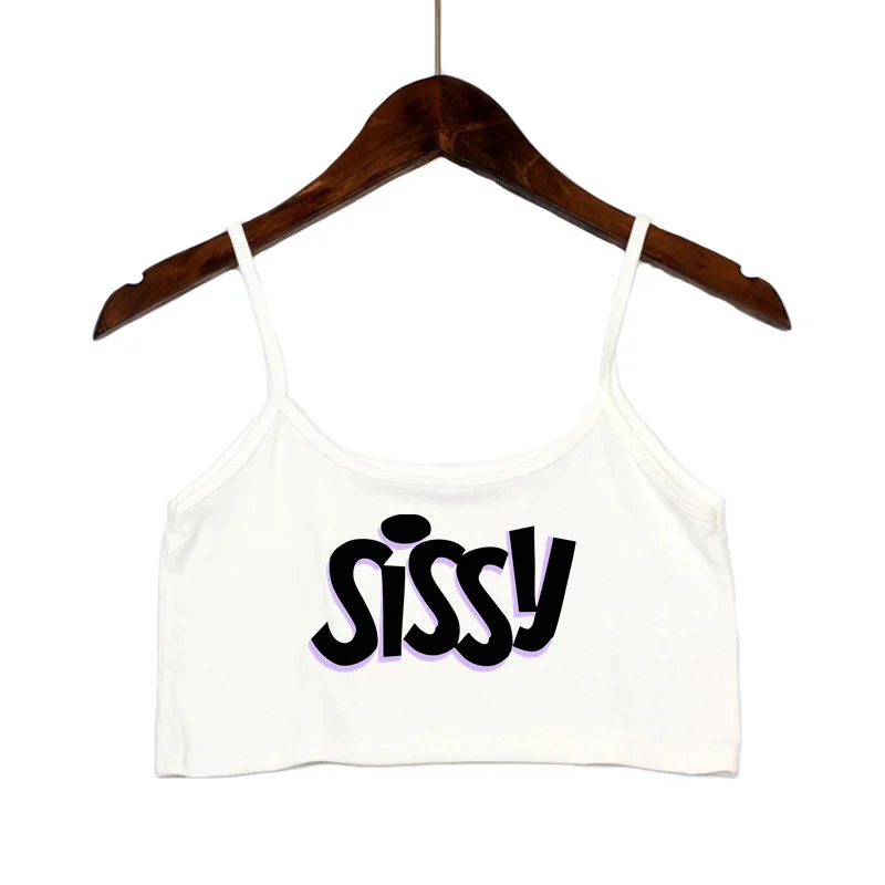 SISSY literki Top kobiety letnia sukienka Sling zakrętka tubki seksowne bezszwowe Sexy bez rękawów Tank Top lato Camis bez pleców krótki Top