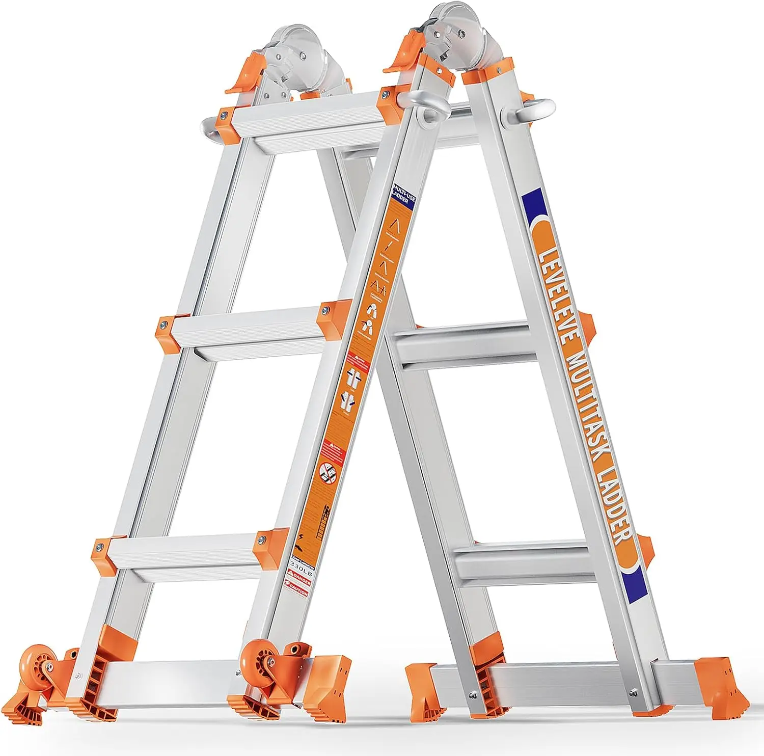 A Frame 3 Step Ladder, 11FT Extension Ladder with Stabilizer Bar & Wheels,330 lbs Security Load Multi Position Ladder for Stairs