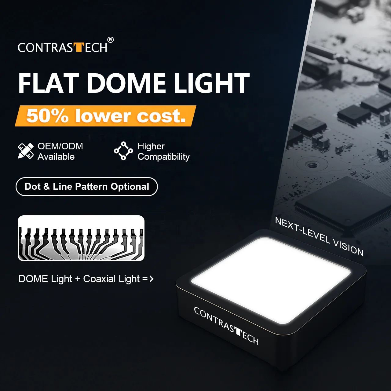 

Coaxial+DOME 24V 200mm Difussing LED Light Flat DOME Light for Solder and Substrate Inspection